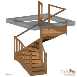 Escalier destockage -50% : Escalier 3/4 tournant à DROITE Bois Hêtre AVEC contremarches - Réf. N51