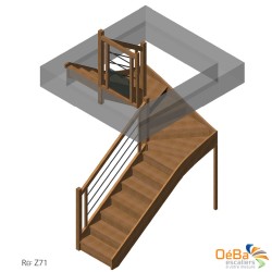 Escalier destockage -50% : Escalier Demi tournant à GAUCHE Bois Hêtre AVEC contremarches - Réf. Z71
