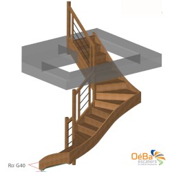 Prix Destockage : Escalier Double Quarts tournants, à gauche en Hêtre - Modèle contemporain Avec contremarches