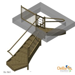 Escalier destockage -50% : Escalier 3/4 tournant à DROITE Bois Hêtre AVEC contremarches - Réf. N61