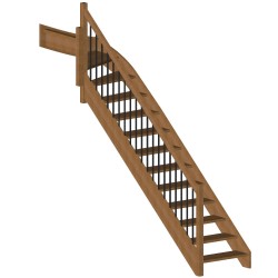 Escalier 1/4 tournant haut sur-mesure en bois avec tubes verticaux - Modèle Elégance | Oéba
