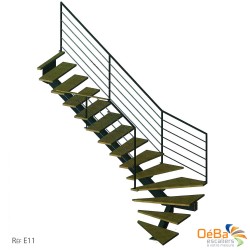 Prix Destockage : Escalier métal et bois 1/4 tournant à gauche sans contremarche - Réf. E11