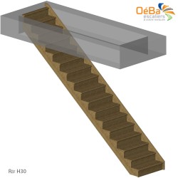 Destockage : Escalier Droit en chêne massif avec marches et contremarches en chêne - Réf. H30