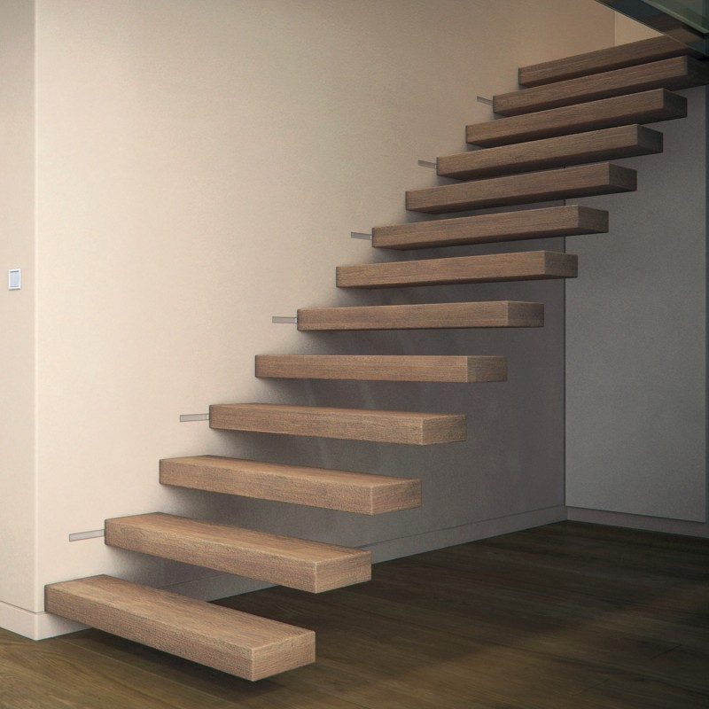 Escalier design en bois à marches suspendues