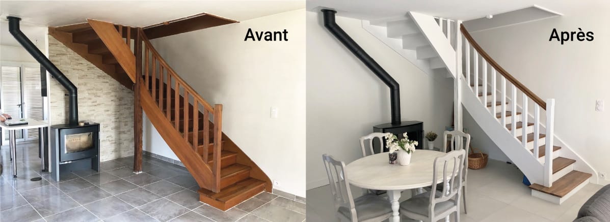 Avant Après : rénovation peinture d'un escalier en bois